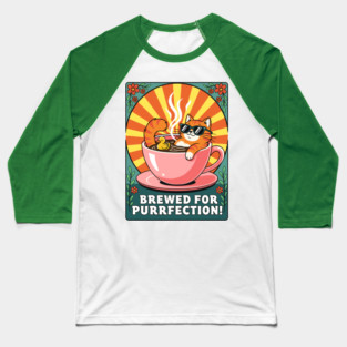 Brewed for Purrfection! Chill Coffee Cat Pun Baseball T-Shirt