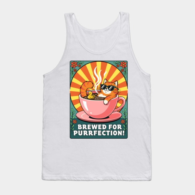 Brewed for Purrfection! Chill Coffee Cat Pun Tank Top by enrynz