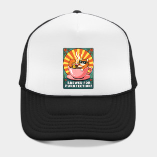 Brewed for Purrfection! Chill Coffee Cat Pun Hat