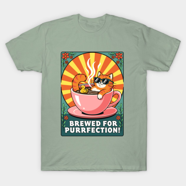 Brewed for Purrfection! Chill Coffee Cat Pun T-Shirt by enrynz