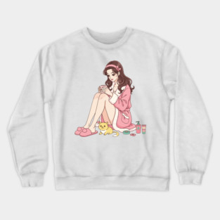 Cozy Kawaii Girl and Cute Dog Crewneck Sweatshirt