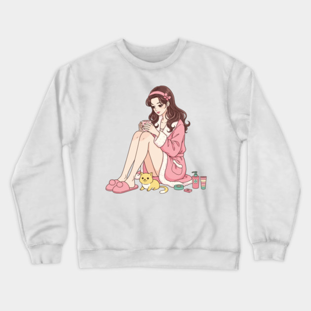 Cozy Kawaii Girl and Cute Dog Crewneck Sweatshirt by enrynz