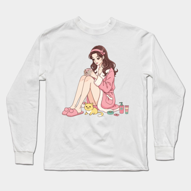 Cozy Kawaii Girl and Cute Dog Long Sleeve T-Shirt by enrynz