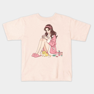 Cozy Kawaii Girl and Cute Dog Kids T-Shirt