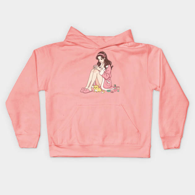 Cozy Kawaii Girl and Cute Dog Kids Hoodie by enrynz