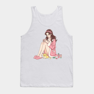 Cozy Kawaii Girl and Cute Dog Tank Top