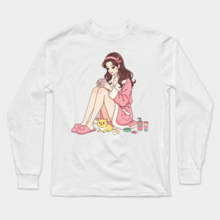 Cozy Kawaii Girl and Cute Dog Long Sleeve T-Shirt