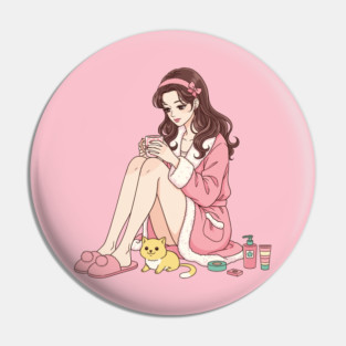 Cozy Kawaii Girl and Cute Dog Pin