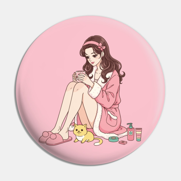 Cozy Kawaii Girl and Cute Dog Pin by enrynz