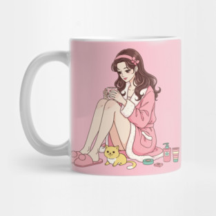Cozy Kawaii Girl and Cute Dog Mug