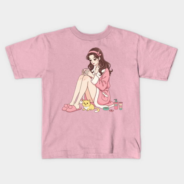 Cozy Kawaii Girl and Cute Dog Kids T-Shirt by enrynz