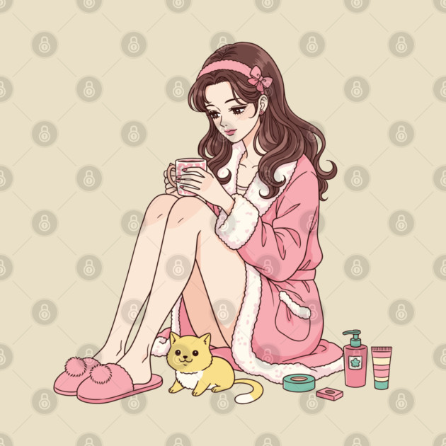 Cozy Kawaii Girl and Cute Dog by enrynz