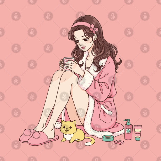 Cozy Kawaii Girl and Cute Dog by enrynz