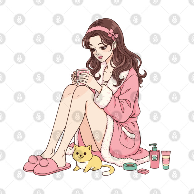 Cozy Kawaii Girl and Cute Dog by enrynz