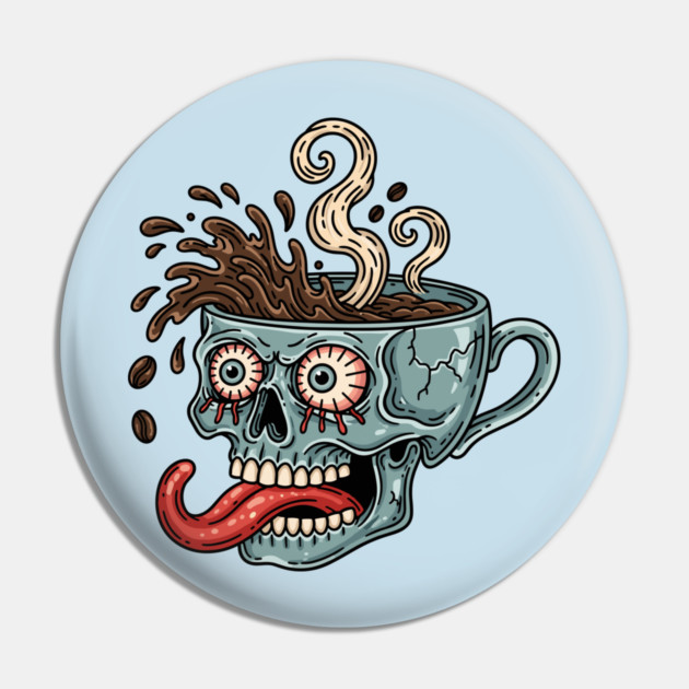 Spooky Skull Coffee Mug Pin by enrynz
