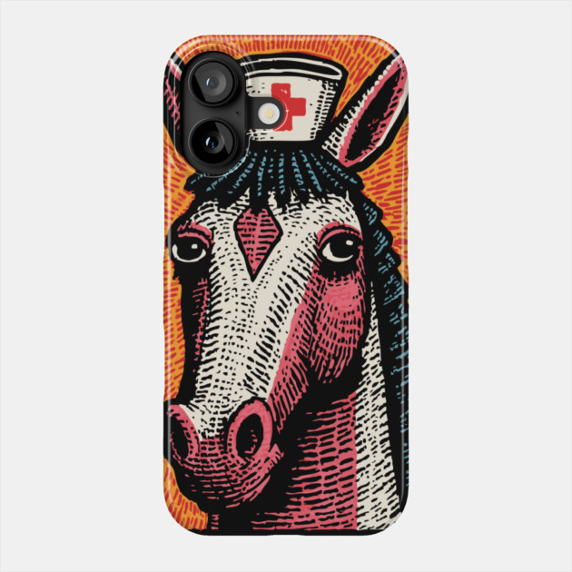 Vintage Style Horse Nurse - Pop Art Linocut Phone Case by TuncGK