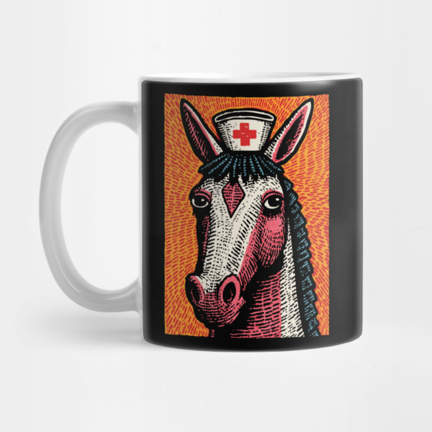 Vintage Style Horse Nurse - Pop Art Linocut by TuncGK