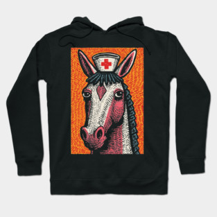 Vintage Style Horse Nurse - Pop Art Linocut Hoodie