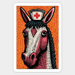 Vintage Style Horse Nurse - Pop Art Linocut Magnet