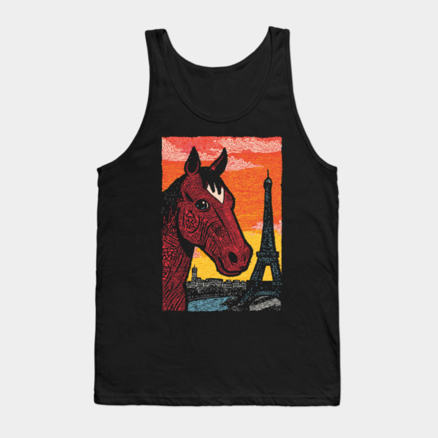 Paris Horse - Eiffel Tower Vintage Art Tank Top by TuncGK