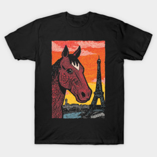 Paris Horse - Eiffel Tower Vintage Art T-Shirt