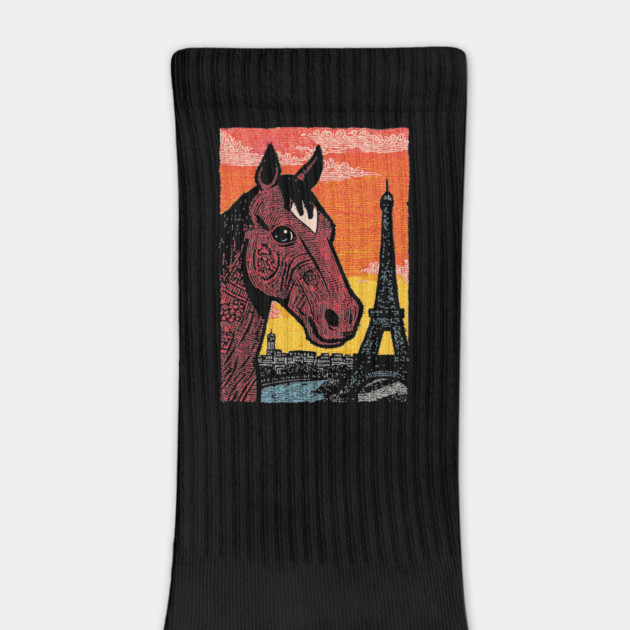 Paris Horse - Eiffel Tower Vintage Art by TuncGK