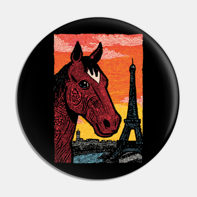 Paris Horse - Eiffel Tower Vintage Art Pin by TuncGK