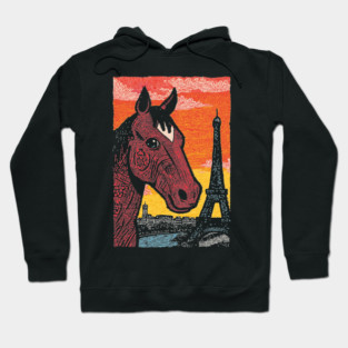 Paris Horse - Eiffel Tower Vintage Art Hoodie
