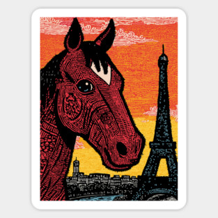 Paris Horse - Eiffel Tower Vintage Art Magnet