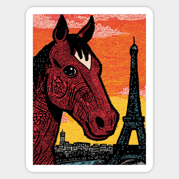 Paris Horse - Eiffel Tower Vintage Art Magnet by TuncGK