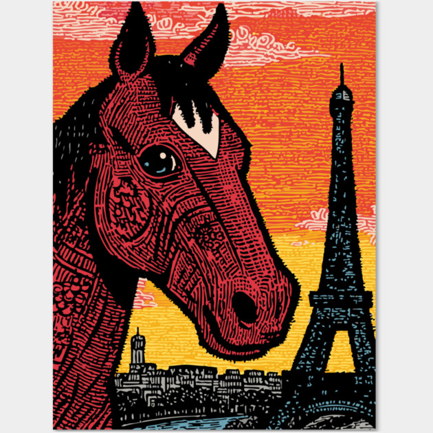 Paris Horse - Eiffel Tower Vintage Art Wall Art by TuncGK