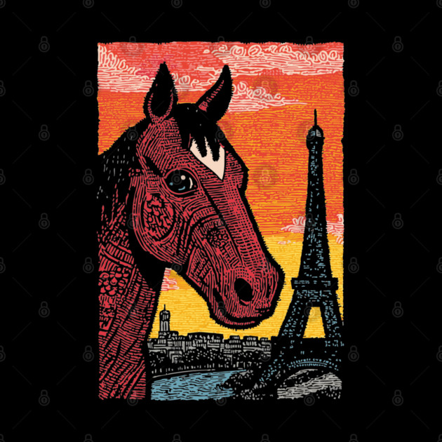 Paris Horse - Eiffel Tower Vintage Art by TuncGK