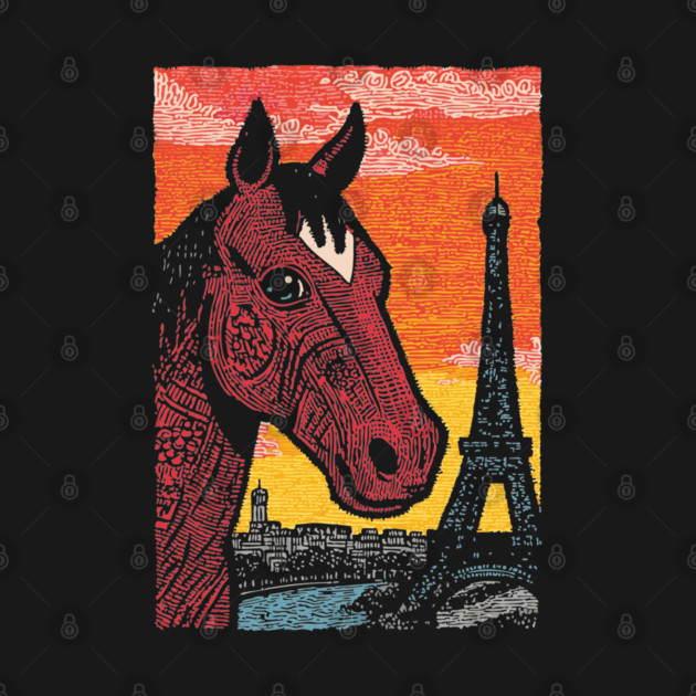 Paris Horse - Eiffel Tower Vintage Art by TuncGK