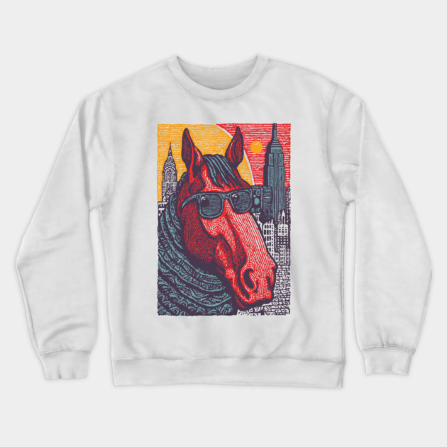 New York City Horse - Woodcut Souvenir Crewneck Sweatshirt by TuncGK