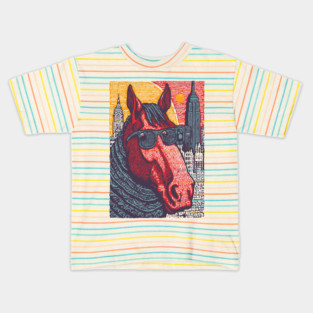 New York City Horse - Woodcut Souvenir Kids T-Shirt
