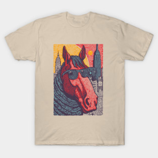 New York City Horse - Woodcut Souvenir T-Shirt