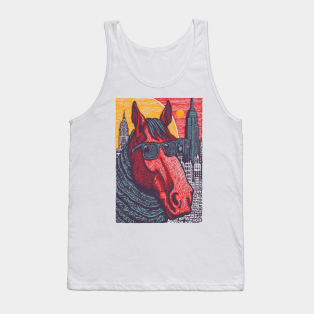 New York City Horse - Woodcut Souvenir Tank Top by TuncGK