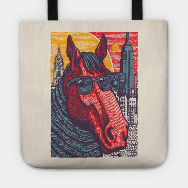 New York City Horse - Woodcut Souvenir Tote by TuncGK