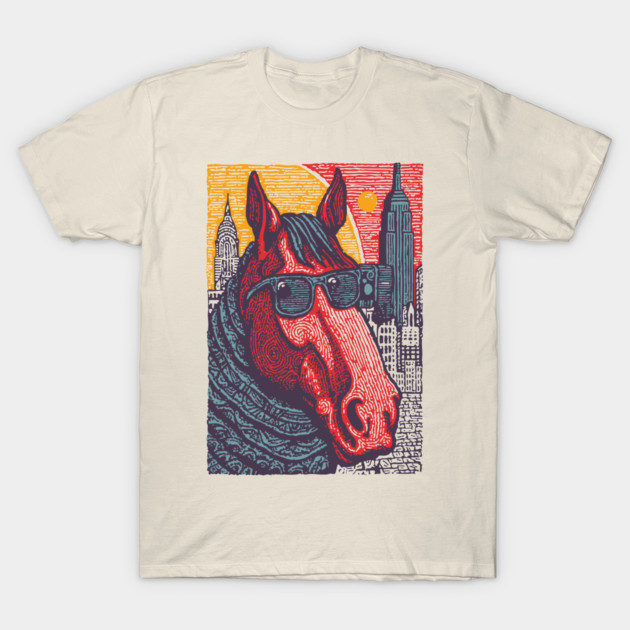 New York City Horse - Woodcut Souvenir T-Shirt by TuncGK