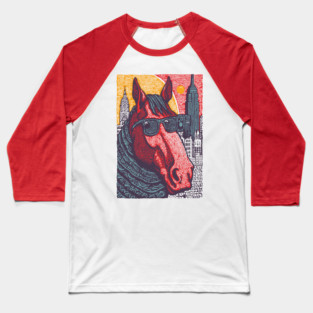 New York City Horse - Woodcut Souvenir Baseball T-Shirt