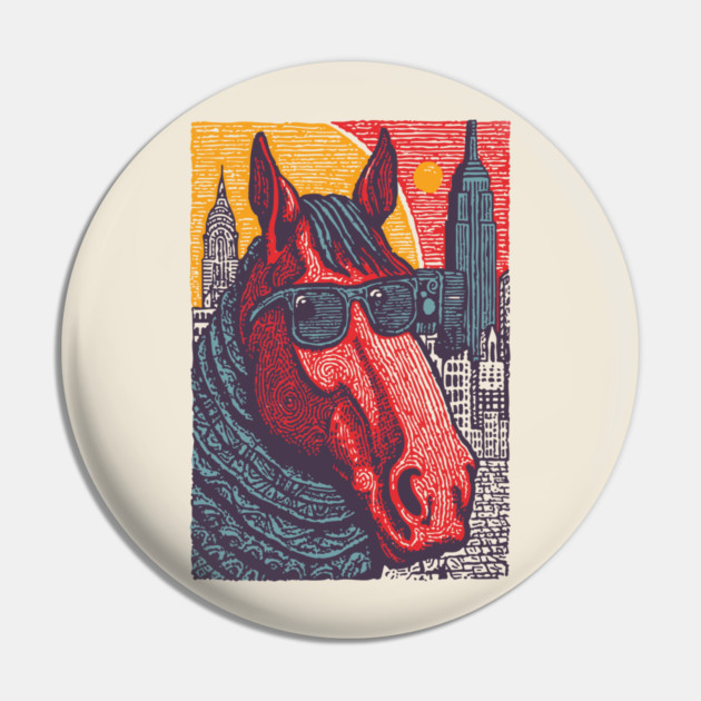 New York City Horse - Woodcut Souvenir Pin by TuncGK