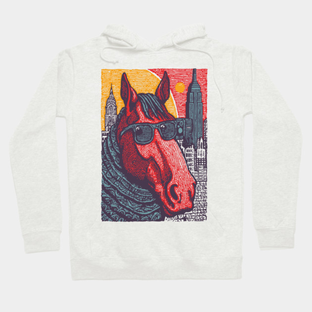 New York City Horse - Woodcut Souvenir Hoodie by TuncGK