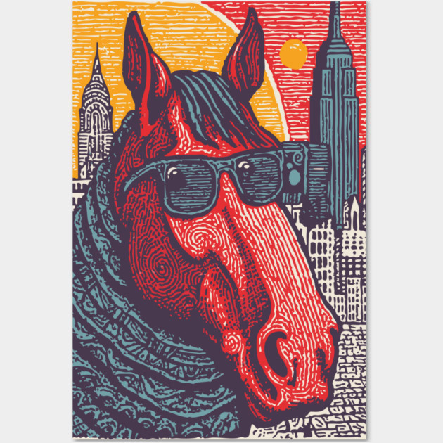 New York City Horse - Woodcut Souvenir Wall Art by TuncGK