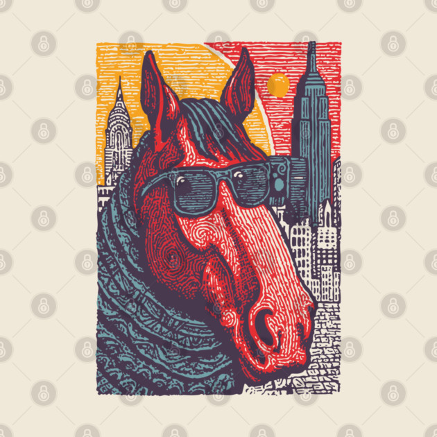 New York City Horse - Woodcut Souvenir by TuncGK