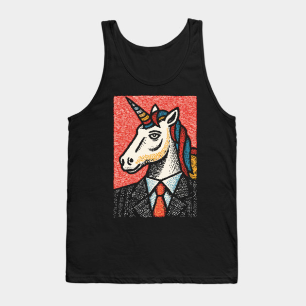 Professional Unicorn Gentleman - Pop Art Linocut Tank Top by TuncGK