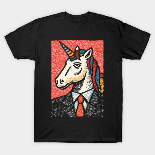 Professional Unicorn Gentleman - Pop Art Linocut T-Shirt by TuncGK