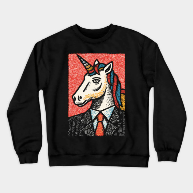 Professional Unicorn Gentleman - Pop Art Linocut Crewneck Sweatshirt by TuncGK