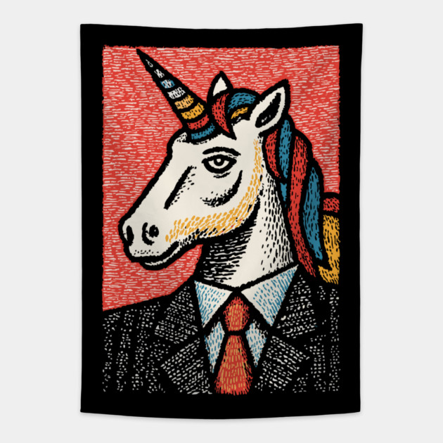 Professional Unicorn Gentleman - Pop Art Linocut Tapestry by TuncGK
