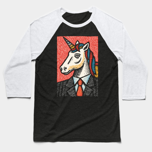 Professional Unicorn Gentleman - Pop Art Linocut Baseball T-Shirt by TuncGK