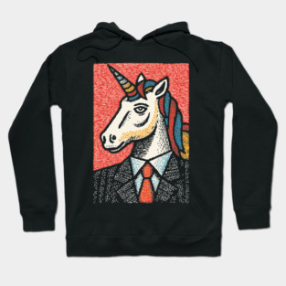 Professional Unicorn Gentleman - Pop Art Linocut Hoodie